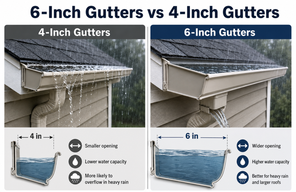 Greenville 6 Inch Gutters: Why Size Matters for Rainwater Management If you need 6 inch gutters, contact the Greenville 6 inch Gutter experts at SureFlow Gutters, LLC.